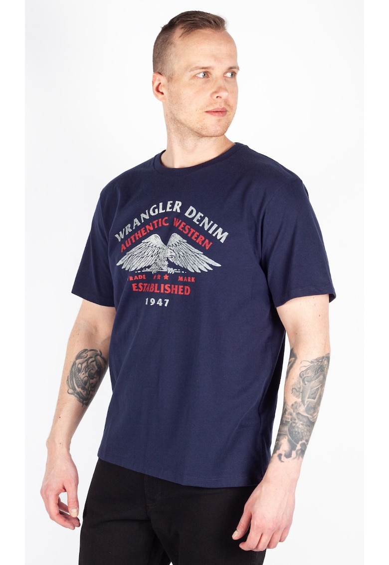 Tricou barbati  Americana - bleumarin - bumbac - croiala clasica - imprimeu - Bleumarin