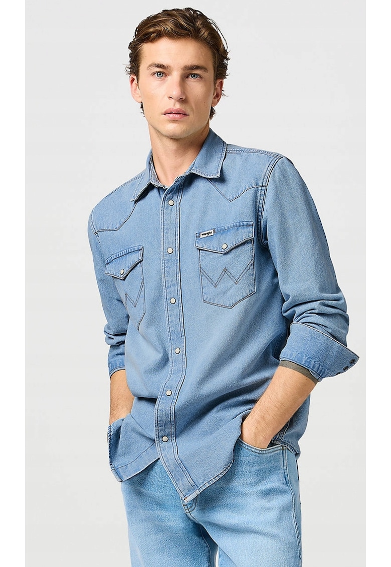 Camasa barbati -  denim - albastru - bumbac - maneca scurta - regular fit - Albastru