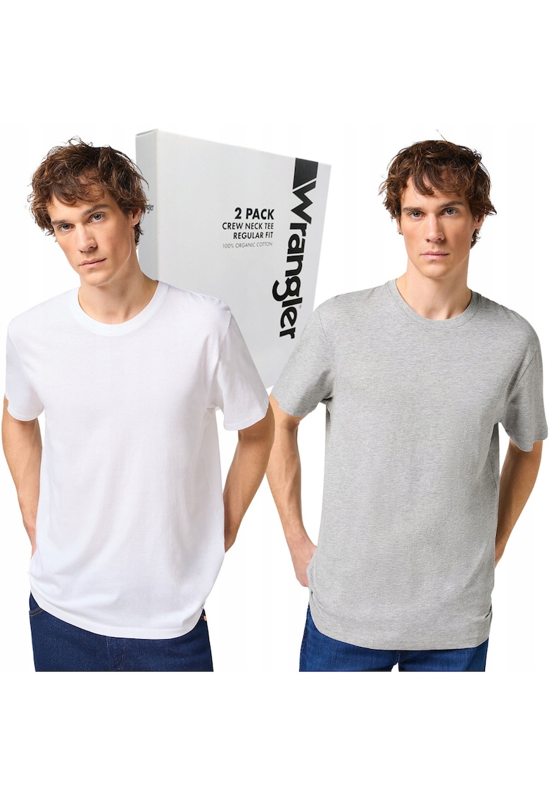 Set 2 tricouri barbati -  croiala regular fit - bumbac organic - alb/gri -