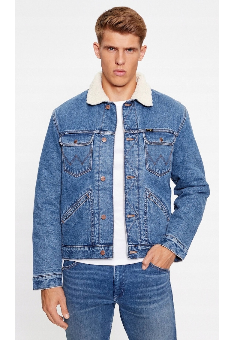Geaca denim barbati  124MJ Sherpa - croiala regulata - albastra - 100% bumbac - cu izolatie