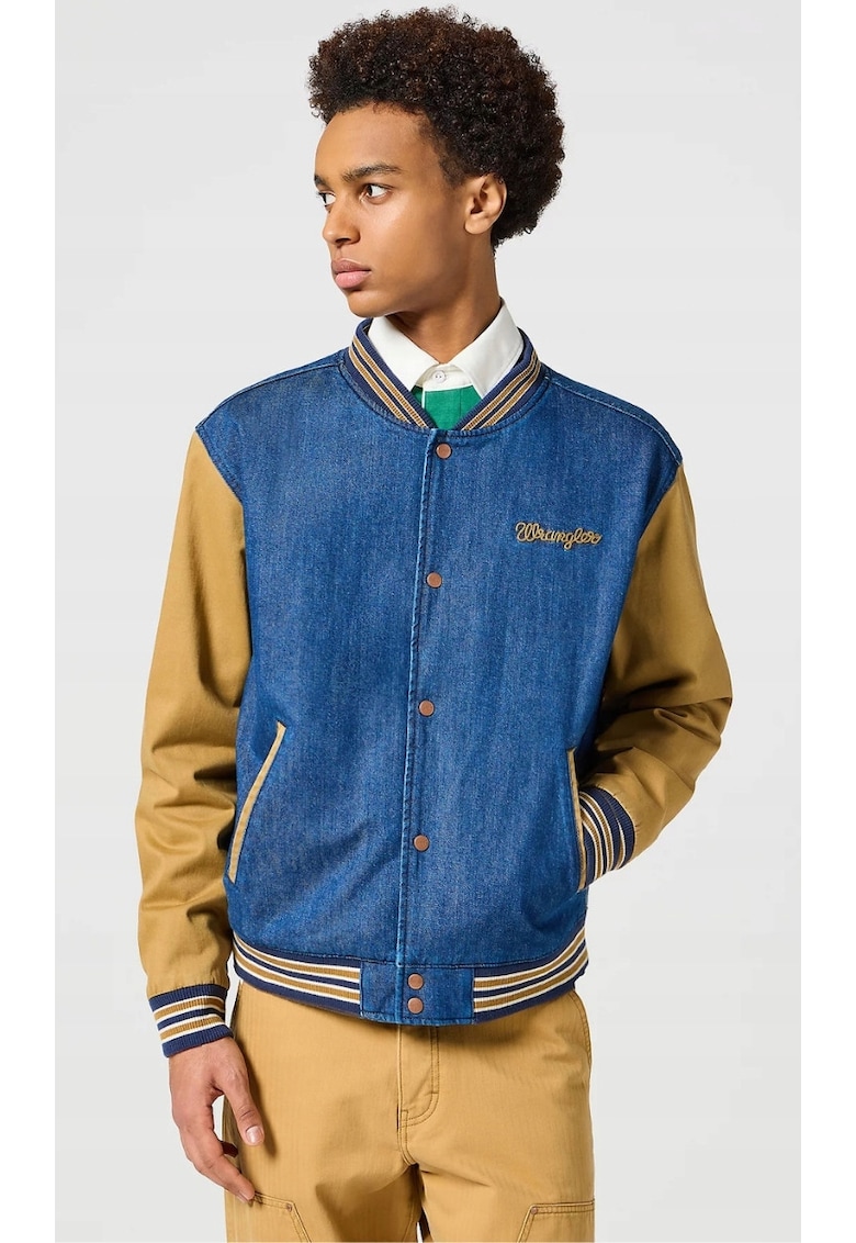 Jacheta bomber barbati  Varsity - regular fit - bumbac/elastan - maro/albastru