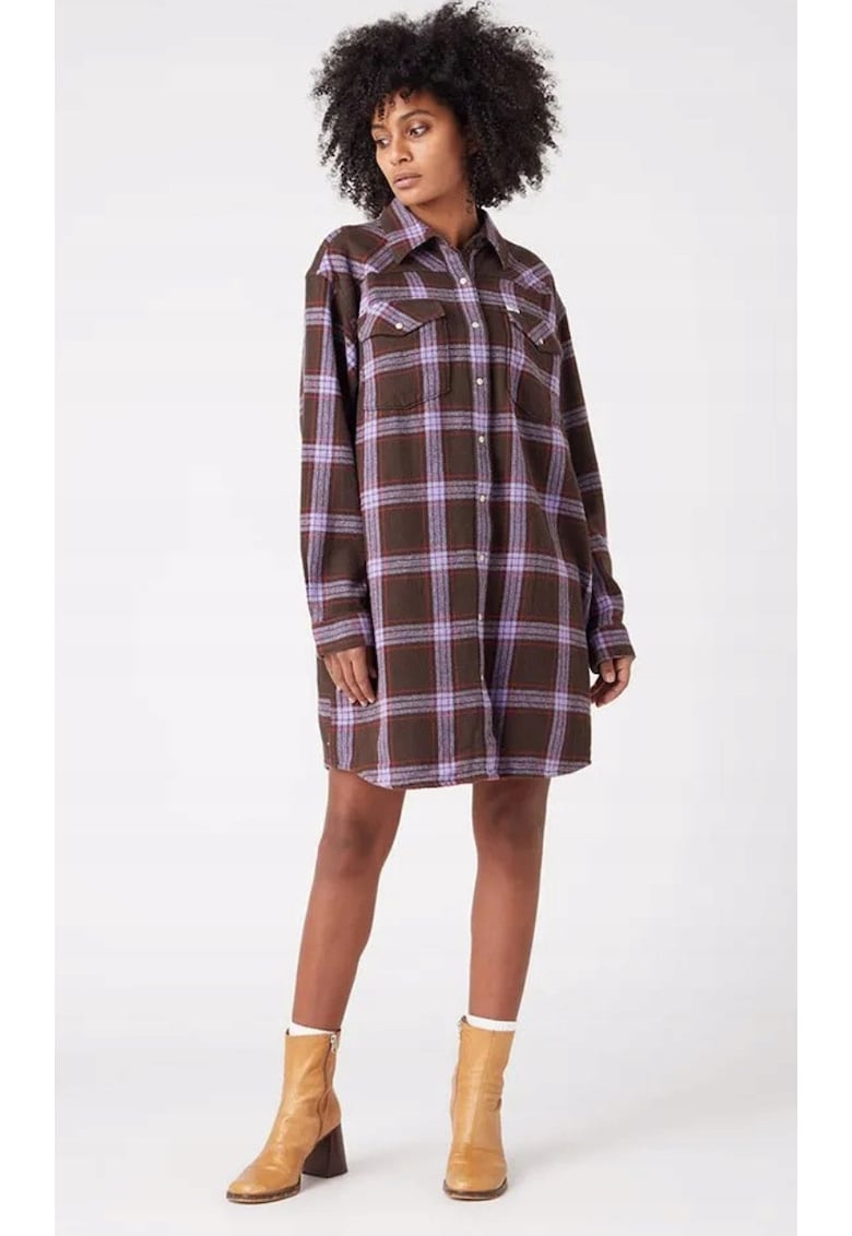Rochie  MINI DRESS - scurta - 2 buzunare - maro - bumbac