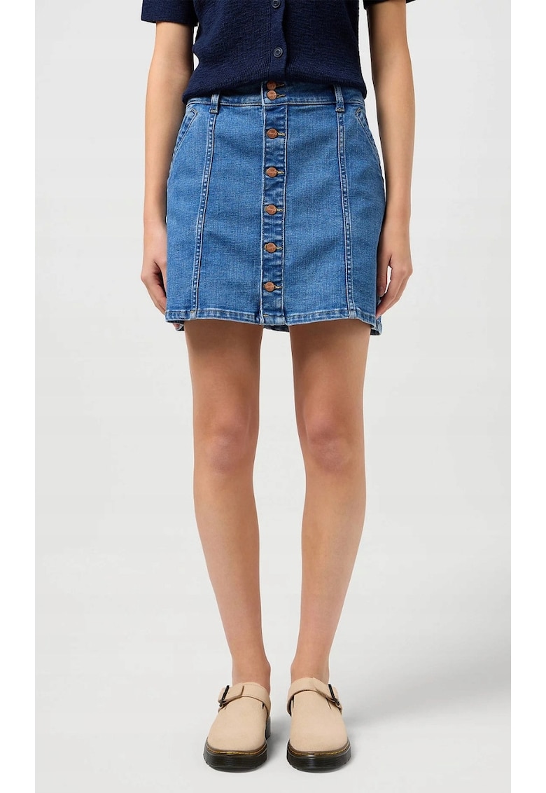 Fusta denim mini -  bumbac/poliester - albastru - elasticitate - doua buzunare