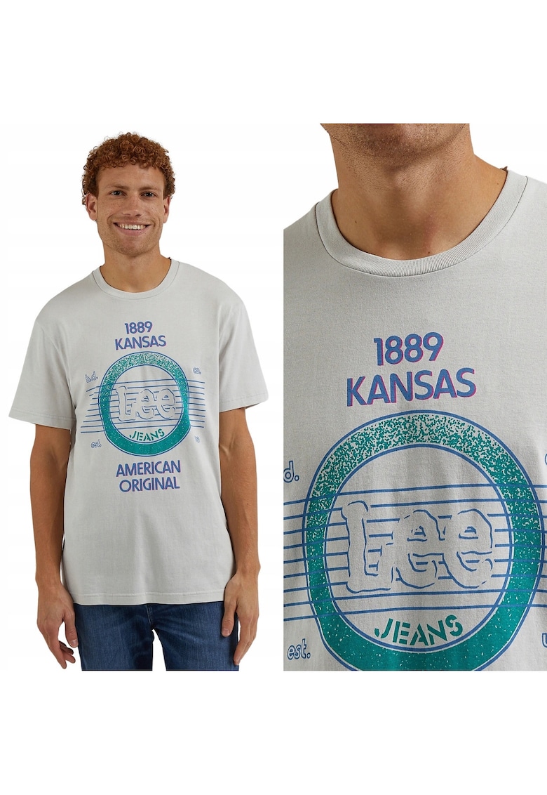 Tricou barbati  anii '80 - gri cetos - bumbac - imprimeu multicolor