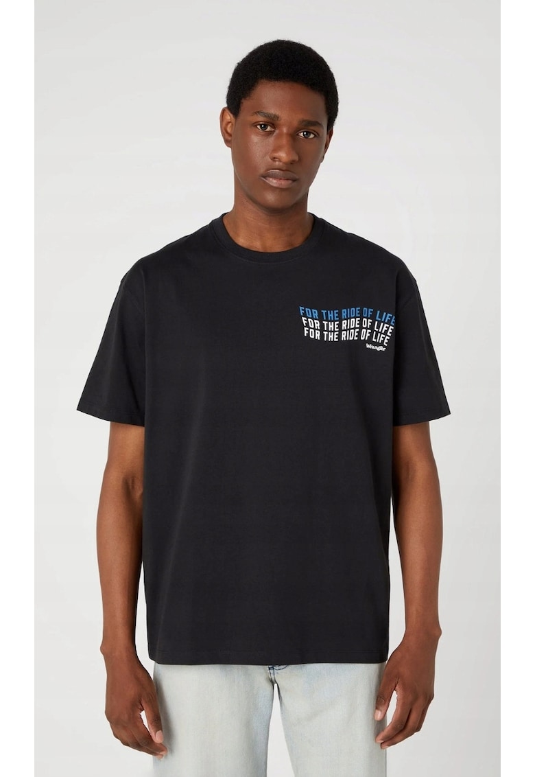 Tricou barbati -  Slogan Tee - supradimensionat - negru - bumbac -