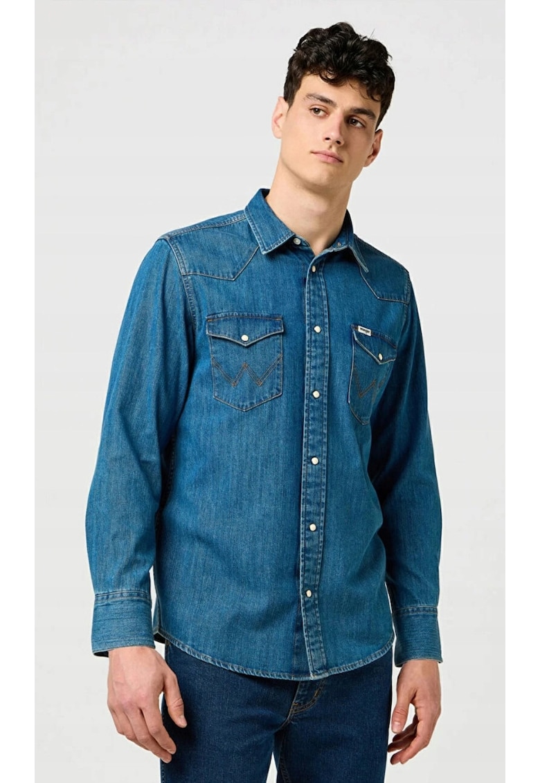 Camasa barbati  model Western - regular fit - 100% bumbac - albastru inchis (olive breeze)