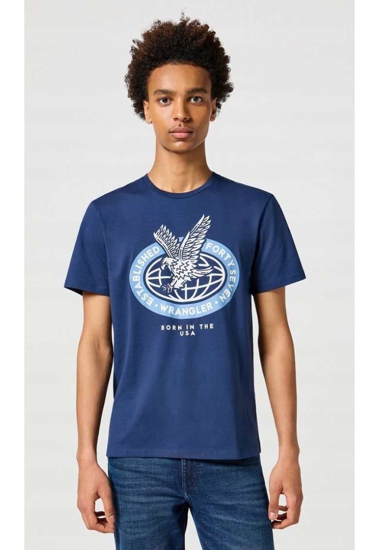 Tricou barbati -  AMERICANA bumbac - bleumarin - imprimeu - Albastru