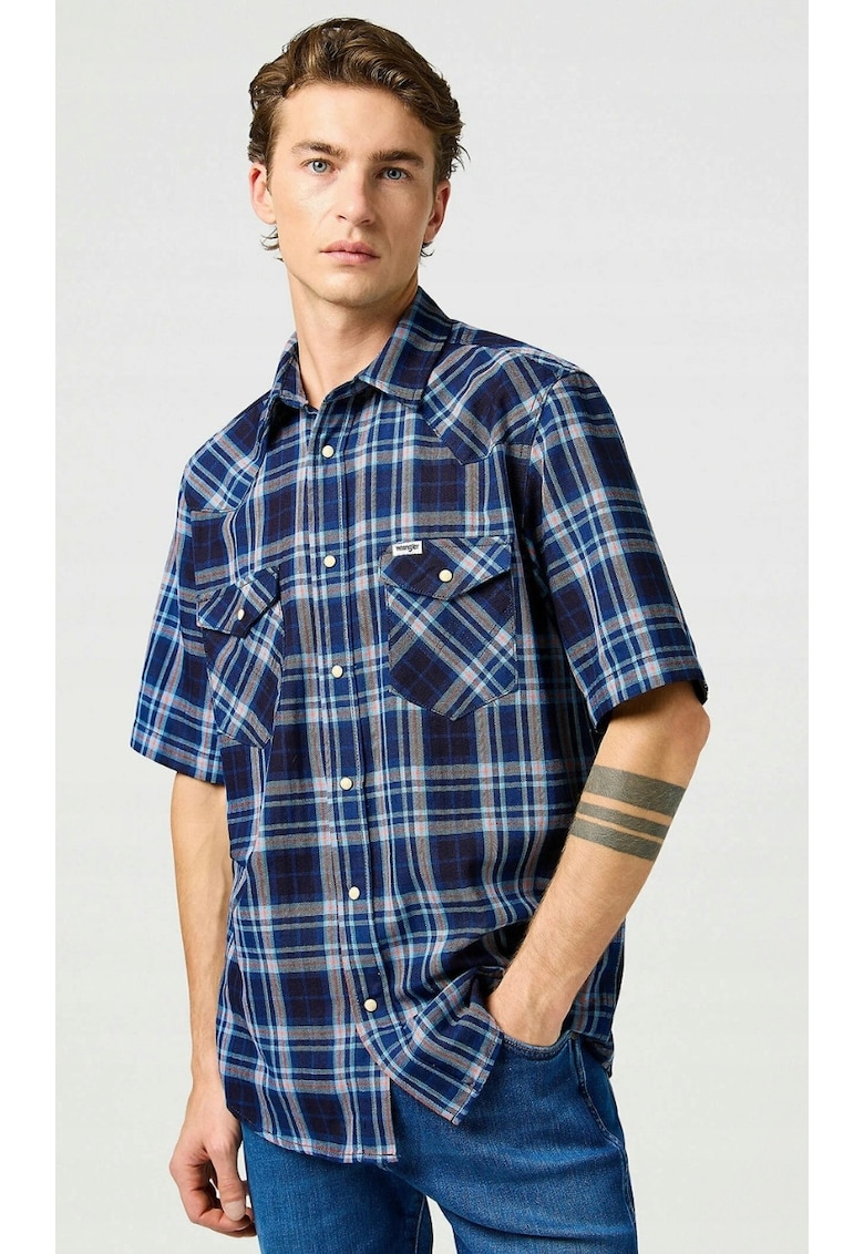 Camasa barbati -  SS WESTERN SHIRT - 2 buzunare - albastru - bumbac