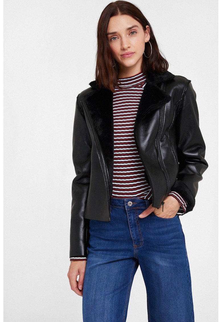 Jacheta biker de piele ecologica - Negru