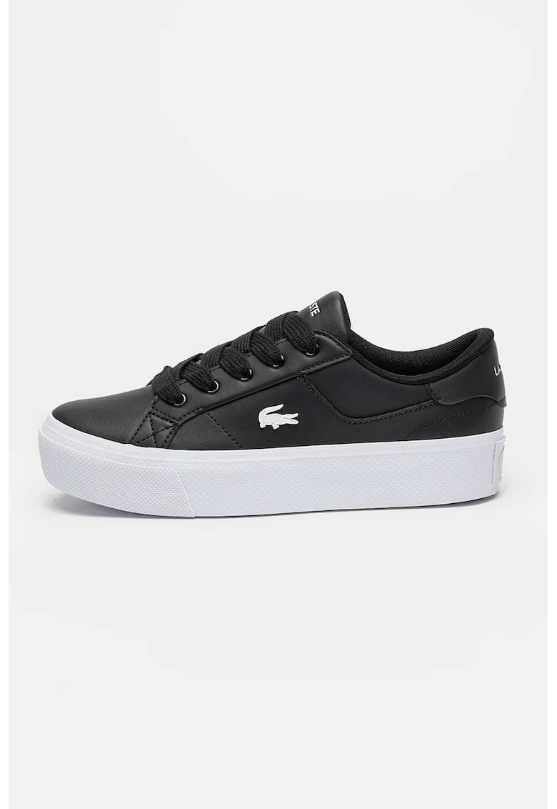 Pantofi sport flatform din piele si piele ecologica - Alb/Negru