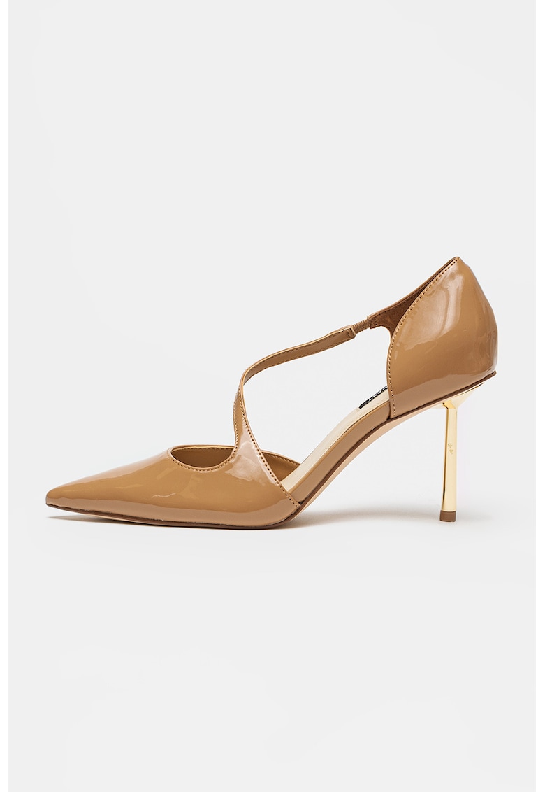 Pantofi cu toc stiletto si aspect lacuit Dolen - Maro deschis