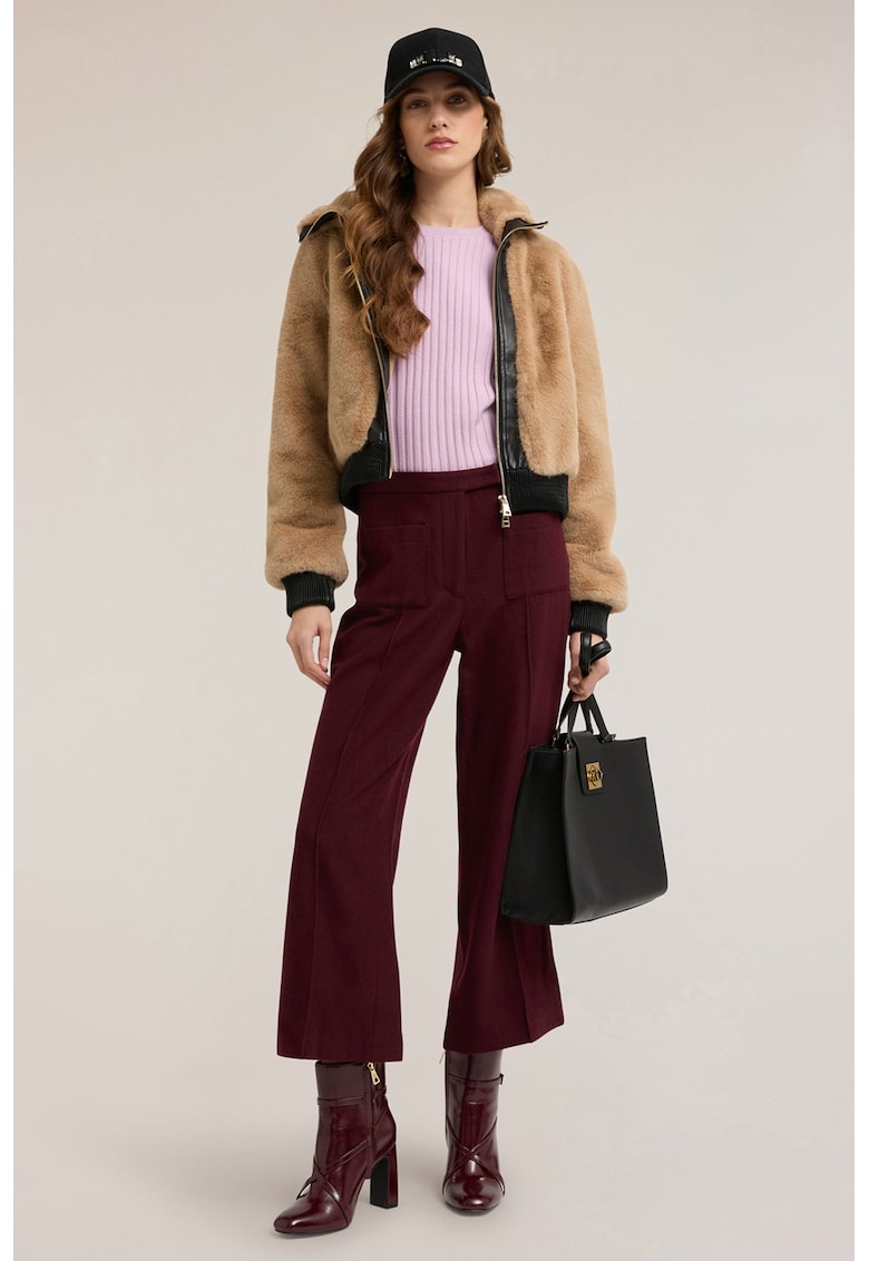 Pantaloni crop evazati din amestec de lana - Rosu inchis