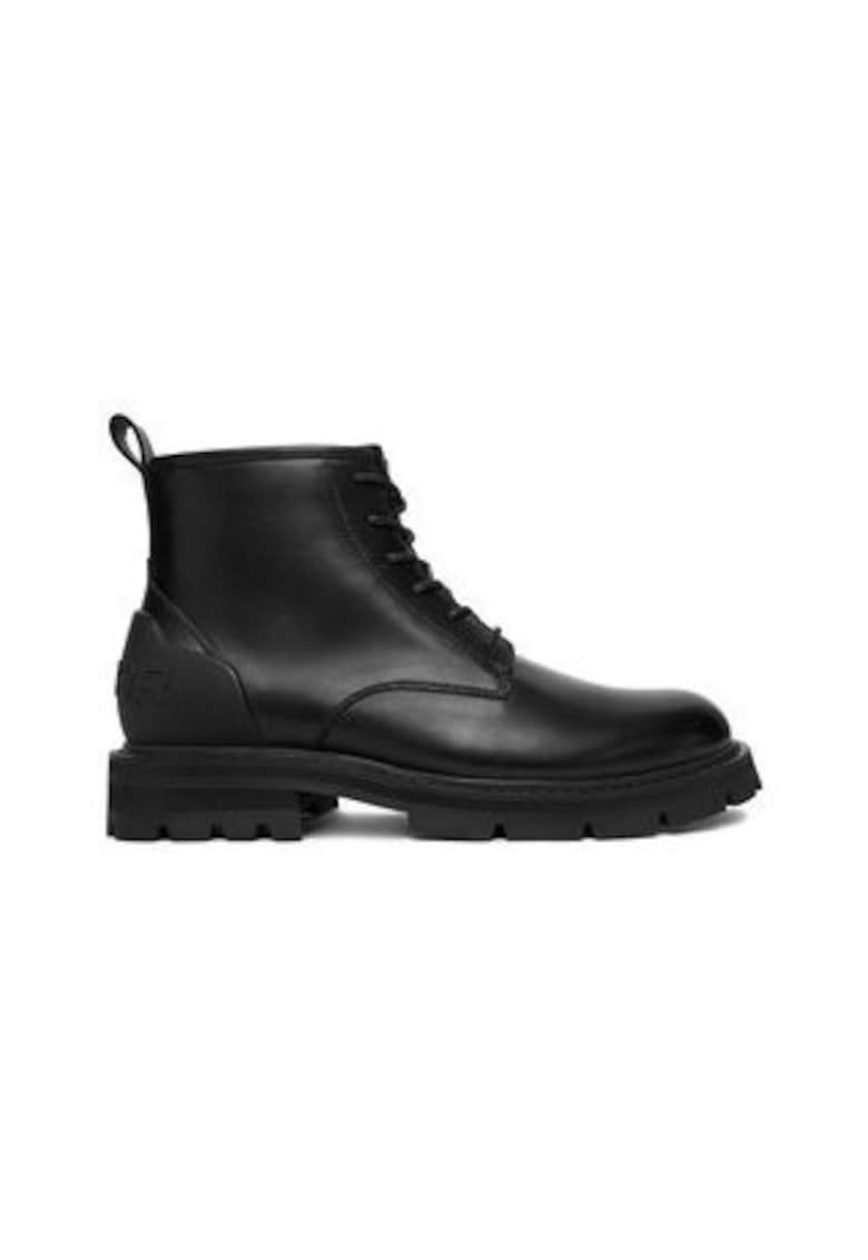 Ghete barbati  piele naturala - negru  - cu fermoar - rotund