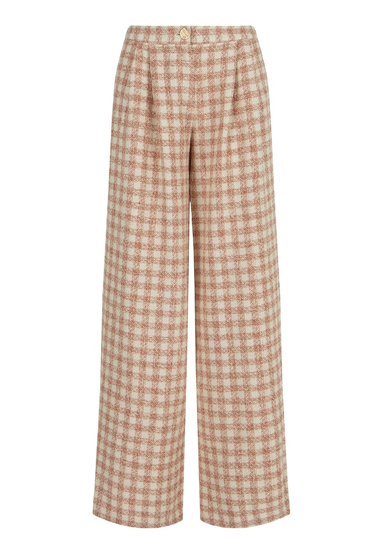 Pantaloni cu croiala ampla si talie inalta - Alb fildes/Portocaliu