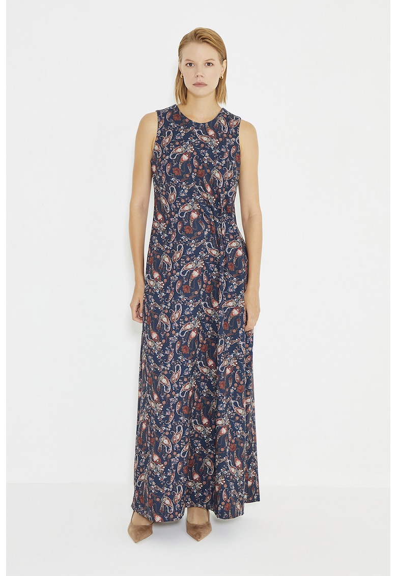 Rochie maxi cu model paisley - fara maneci - Rosu/Alb/Bleumarin
