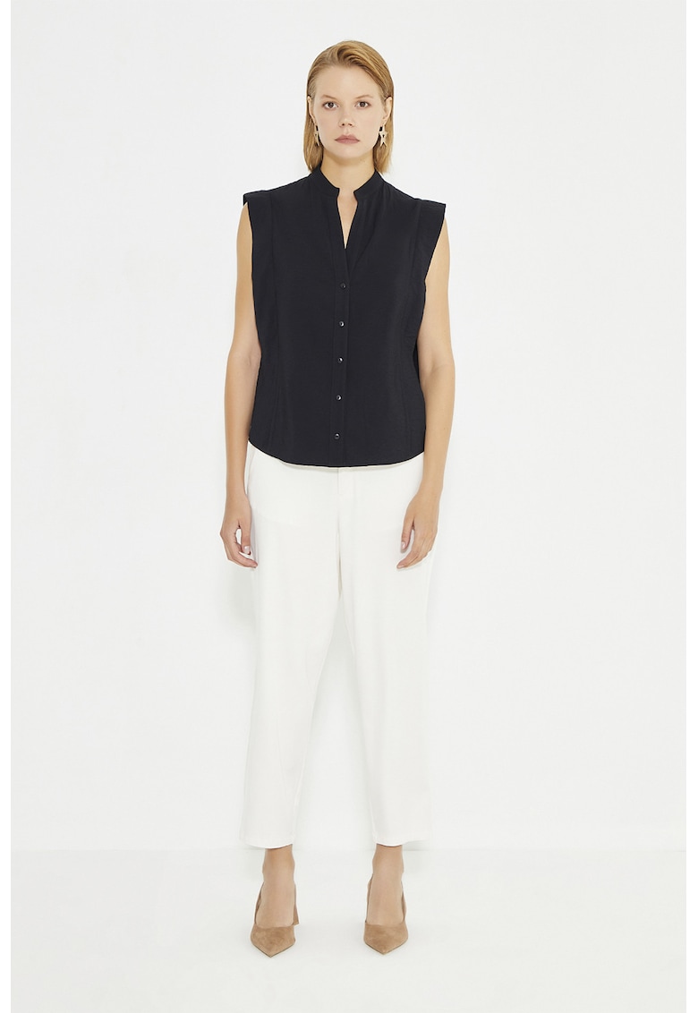 Pantaloni crop cu talie inalta - Alb