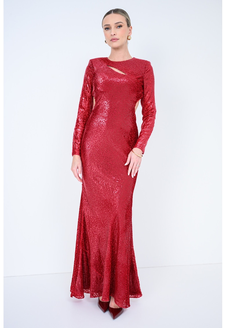 Rochie din matase cu decupaj - Rosu inchis