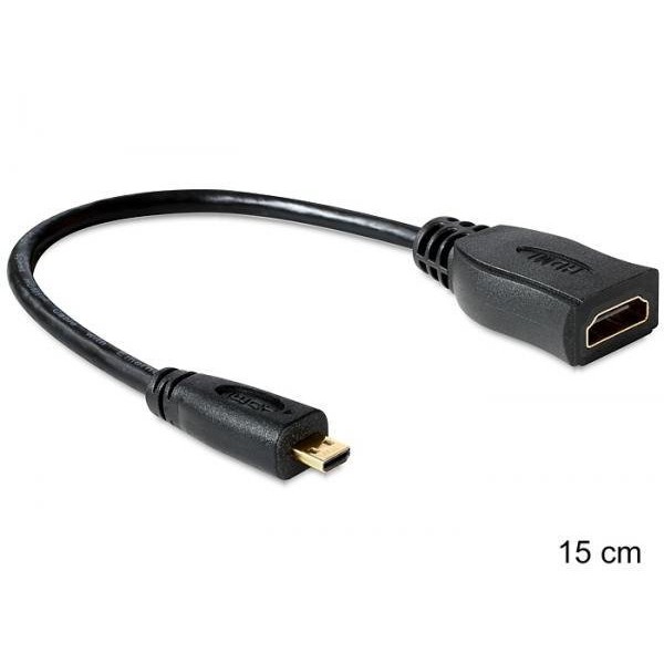 Cablu Delock HDMI High Speed cu Ethernet, HDMI micro D tata la HDMI mama A, transfer video HD