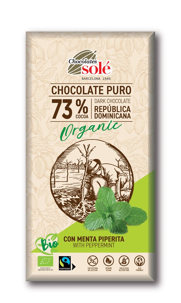 Oferte la Ciocolata neagra cu menta bio si fairtrade 73% cacao, 100g Chocolates Sole